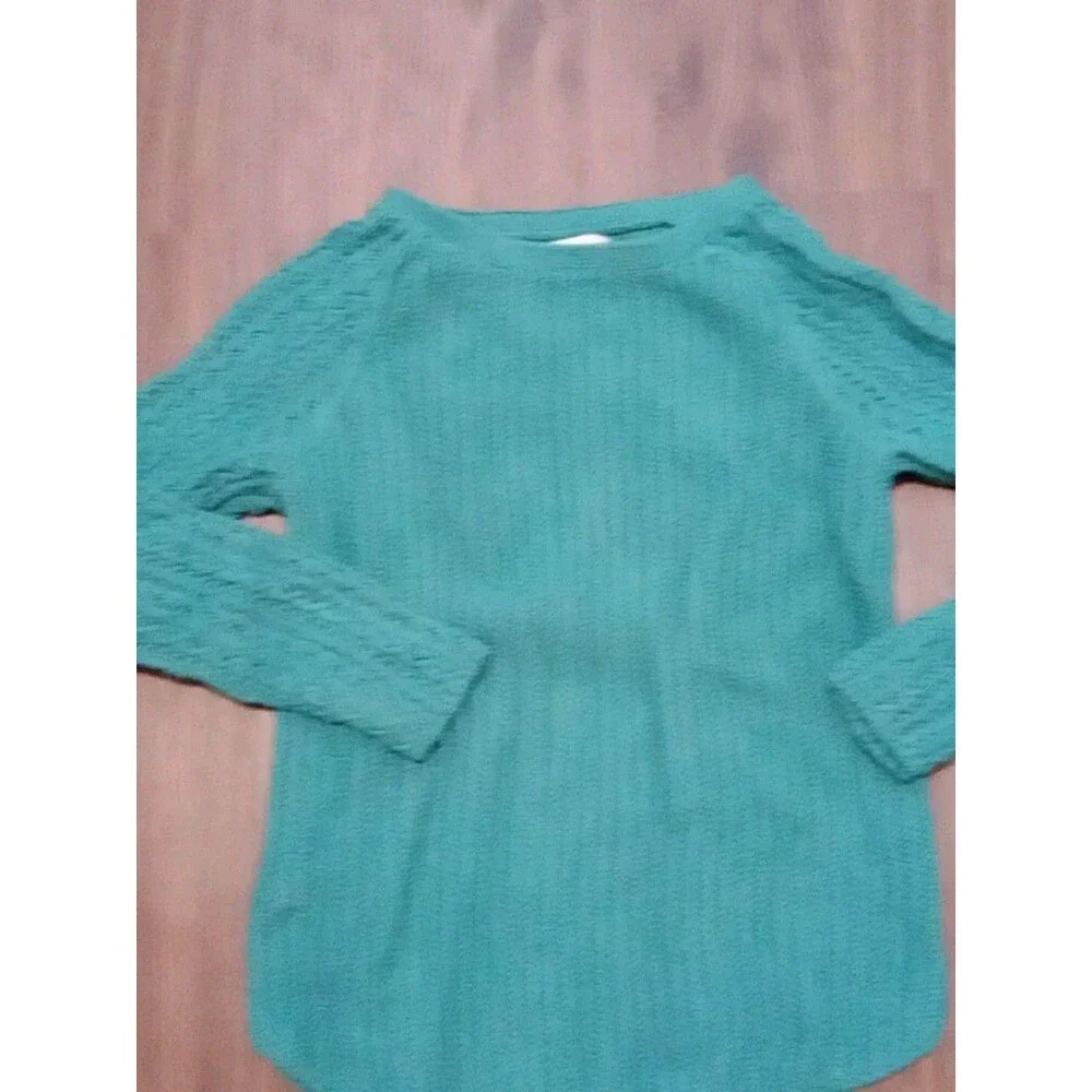 Loft Sweater Womens Size Large pullover Blue/green Crewneck Cotton Wool Blend